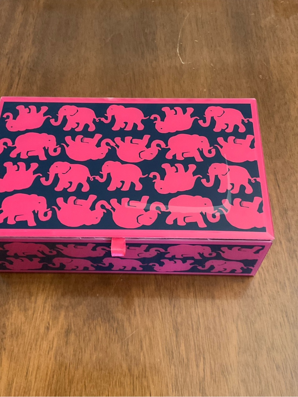 Lilly Pulitzer Navy and Hot Pink Elephant Jewelry Box